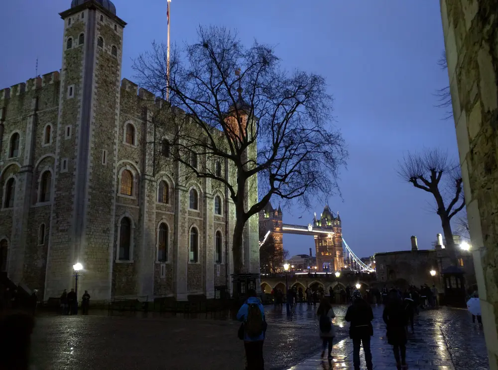 The Tower of London and Tower Bridge at blue hour, England