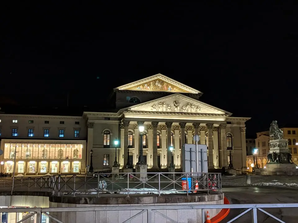 Munich's National Theatre lit at night, Germany