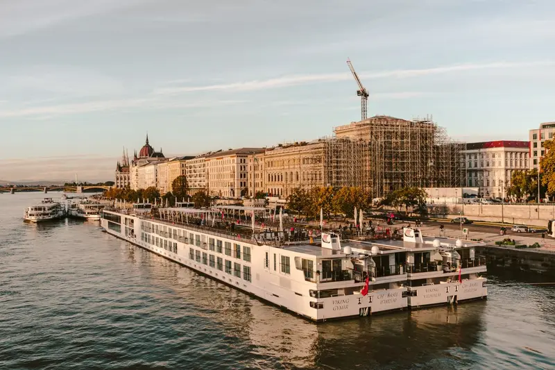A river cruise ship docked on the Danube in Budapest